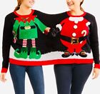 NWT Sweater Christmas Double Two Person Ugly Holiday Embellished Elf Santa Claus