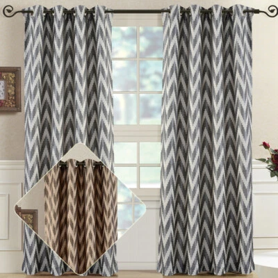 Elegante Lisette Chevron Jacquard Tejido Superior Ojal Ventana Paneles Cortina (Par)  Foto 1 de 4