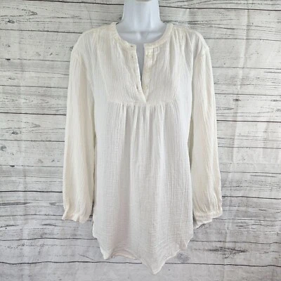 Top de gasa Market & Spruce para mujer talla mediana blanco liso manga larga algodón Foto 1 de 4
