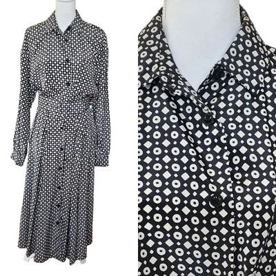 Vestido Camisa Blusa Vintage Años 80 Cinturón Manga Larga Psicodélico Geométrico Pequeño Foto 1 de 4