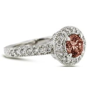 1.96ct tw Red SI1 Round Cut Natural Certified Diamonds 14k Gold Halo Accent Ring - Picture 1 of 11