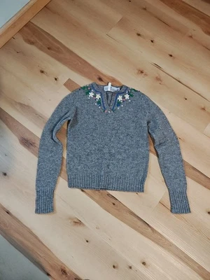 Susan Bristol 100% шерсти пуловер цветочный свитер серый размер Med винтажный - Изображение 1 из 4