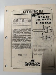 Motosierra McCulloch Pro MAC 355, 365, 375 lista de piezas ilustrada 1983 9 páginas - Imagen 1 de 4