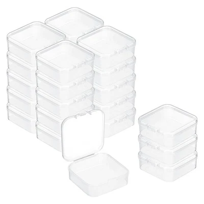 Mini caja de contenedores de plástico transparente de 24 piezas, estuche de plástico con soporte cuadrado de 2,1 x 2,1" Foto 1 de 4