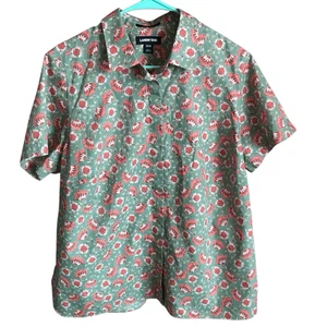 Lands End Talla 18 Rosa Verde Botón Abajo Sin Hierro Algodón Camisa Blusa Floral (Bv) - Imagen 1 de 4