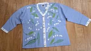 Handknits By Storybook Knits Blue Floral 3X Cardigan Sweater Limited Edition... - Picture 1 of 18