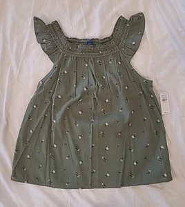 Old Navy NWT  Army Green Colored Top With White And Pink Flowers. Size 10-12 - Picture 1 of 2