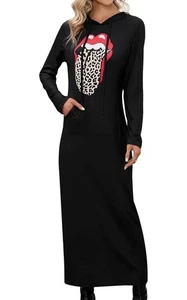 NEW Rock & Roll Theme Black Hoodie Dress Sz L - Picture 1 of 4