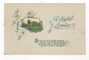 Postal de Pascua Alegre 1922 de colección publicada en relieve con flores - Imagen 1 de 2