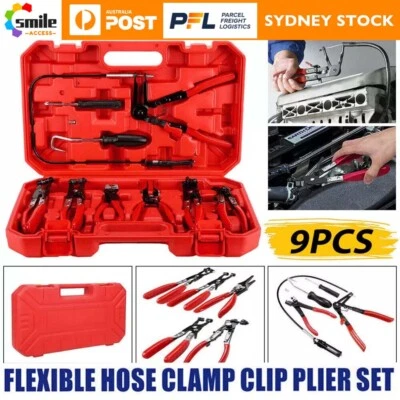 9PCS Hose Clamp Clip Plier Set Swivel Jaw Flat Angled Band Automotive Tool Set   - image 1 of 4
