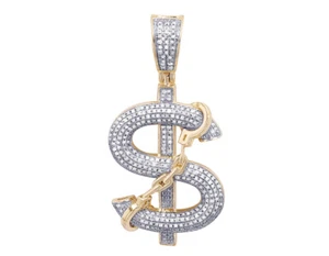 $ Handcuff 0.55CT Real Diamond Pendant 10K Yellow-White Gold 1.6" - Picture 1 of 4