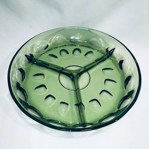 Vintage Indiana Glas grün Kings Crown Daumenabdruck Süßigkeiten Nüsse Schale Schüssel Daumen - Bild 1 von 5