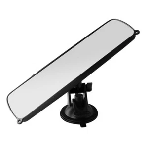 Large Sucker Rear View Mirror Wide Flat Clear Lens Car Dash Mount Rearview Black - Picture 1 of 12