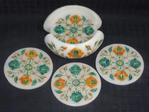 white round Marble Tea coaster set inlay design Handicraft home & Gift decor - Picture 1 of 1