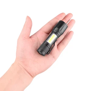Mini Rechargeable LED Flashlight COB+XPE Portable Torch Camping Lantern-Zoomable - Picture 1 of 4