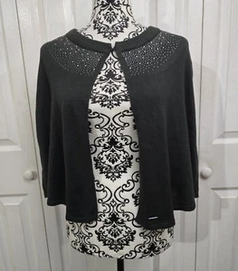 NWT Calvin Klein Dark Gray Embellished Knit Capelet Cape Shrug Sweater One Size - Picture 1 of 11