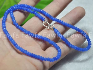 Fine AAA+2x4mm Light Blue Jade Faceted Roundel Gems Beads Necklace Silver Clasp  - Picture 1 of 6