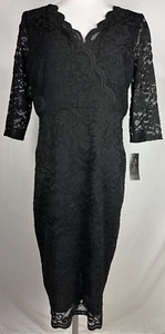 Thalia Sodi Womens Ladies Black Lace Sheath 3/4 Sleeve Midi Dress Size L NEW - Picture 1 of 6