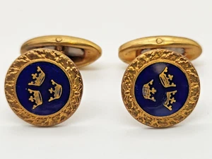 SWEDEN Modernist MJOLBY LAGERSTROM FABRIKS AB AB Gold Tone 3 CROWNS Cufflinks - Picture 1 of 6