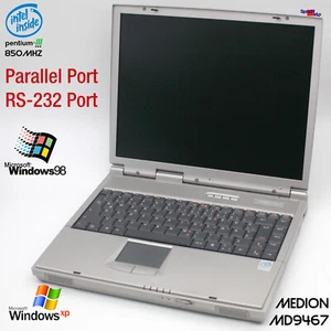 MEDION MD9467 NOTEBOOK PORTATILE WINDOWS 98 XP DVDROM FLOPPY FDD PARALLEL LPT RS232 - Foto 1 di 10