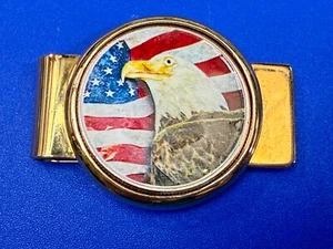 United States American Flag Patriotic Bald Eagle Gold Tone Vintage Money Clip - Picture 1 of 13