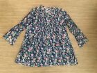 Fabulous Vintage India Cotton Puntucked Blue & Pink Floral Blouse Tunic Mini M