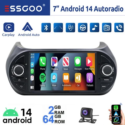 Android 14 Autoradio 64GB Carplay Per FIAT Fiorino Qubo Citroen Nemo Navi Kamera - Immagine 1 di 4