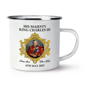 King Charles III 2023 Enamel Mug Cup Coronation Commemorative Gift His Majesty - Picture 1 of 1