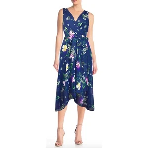 DKNY Women’s Dress La Fleur Goddess Chiffon V-Neck Wrap Size 14 NEW - Picture 1 of 6