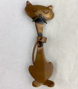 Vintage 1960s ORB Hand Wrought Copper MCM Cat Brooch Signed - Picture 1 of 7