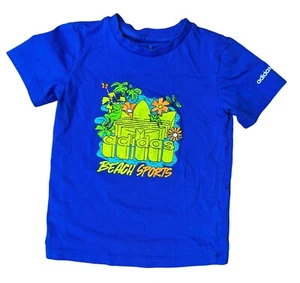 Adidas Boys Beach Sports Blue Tshirt Size 3-4 Y Palm Trees Frog - Picture 1 of 5