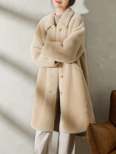 VETEMENTS Cappotto donna lungo spesso 100% lana pelliccia di agnello shearling monopetto giacca parka