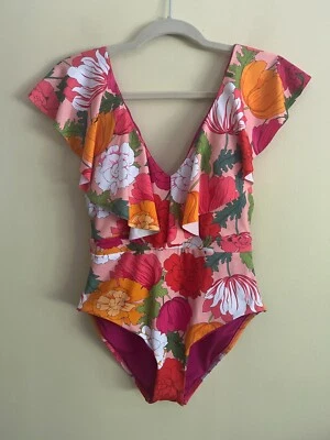 Traje de baño Trina Turk Sunny Bloom estampado floral con volantes de una pieza talla 10 Foto 1 de 4