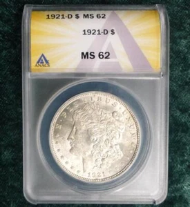 1921 D ANACS MS 62 Morgan Silver Dollar, United States of America Silver $1 Coin - Picture 1 of 6