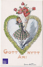 Jenny Nyström Bonne année 1915 -CPA Vintage postcard Suède Art Deco fille fleur