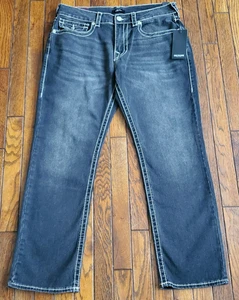 True Religion Men's Jeans 34x30 Ricky Big T Flap Relaxed Straight Smoky Grey NWT - Picture 1 of 11