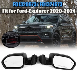 Pair Side Mirror Glass For 2020-2024 Ford Explorer Power Heated Textured Black * - Picture 1 of 14