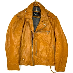 Marc Moto Leather Biker Jacket 2XL Brown Full Zip Bomber By Andrew Marc - Picture 1 of 10
