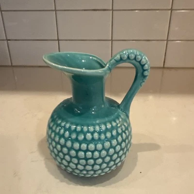 Vintage Ceramic Pottery Hobnail Turquoise Blue Milk Glass Pitcher - Image 1 of 4