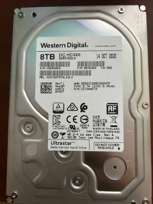 Western Digital Ultrastar DC HC320 8TB 7.2K SATA 3.5" HDD HUS728T8TALE6L4 - Image 1 of 2