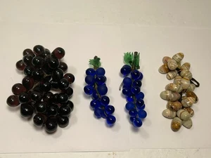 Vintage Lucite Acrylic Glass Onyx Stone Grapes Berry Clusters Lot Of 4 - Picture 1 of 18