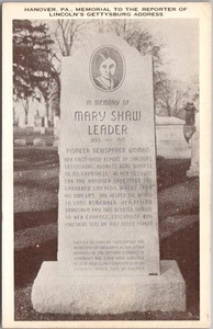 HANNOVER, PA Postkarte Grabstätte von MARY SHAW LEADER / Gettysburg Adressreporter - Bild 1 von 2