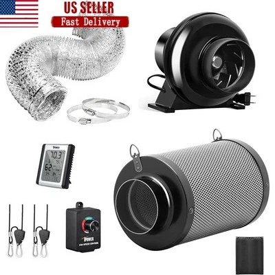 4 Inch 195 CFM Inline Fan with Speed Controller Air Carbon Filter 8Feet Flexible - Image 1 of 4