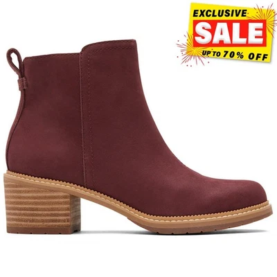 Botín De Tacón De Cuero Suede Marina Para Mujeres En Burdeos - Imagen 1 de 4