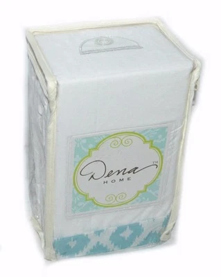 FALDA DE CAMA COMPLETA DENA HOME AZUL CIELO NUEVA blanca con borde Ikat geométrico Foto 1 de 4