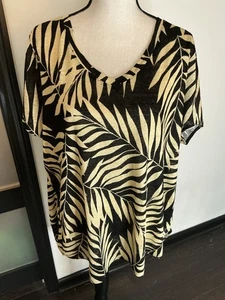 Nicole Miller 100% Linen Palm Leaf Print Shirt Top Tee Size 1X - Picture 1 of 7