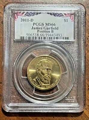 2011D PCGS MS66 James Garfield Pres Dollar Pos B - a great coin - Image 1 of 2