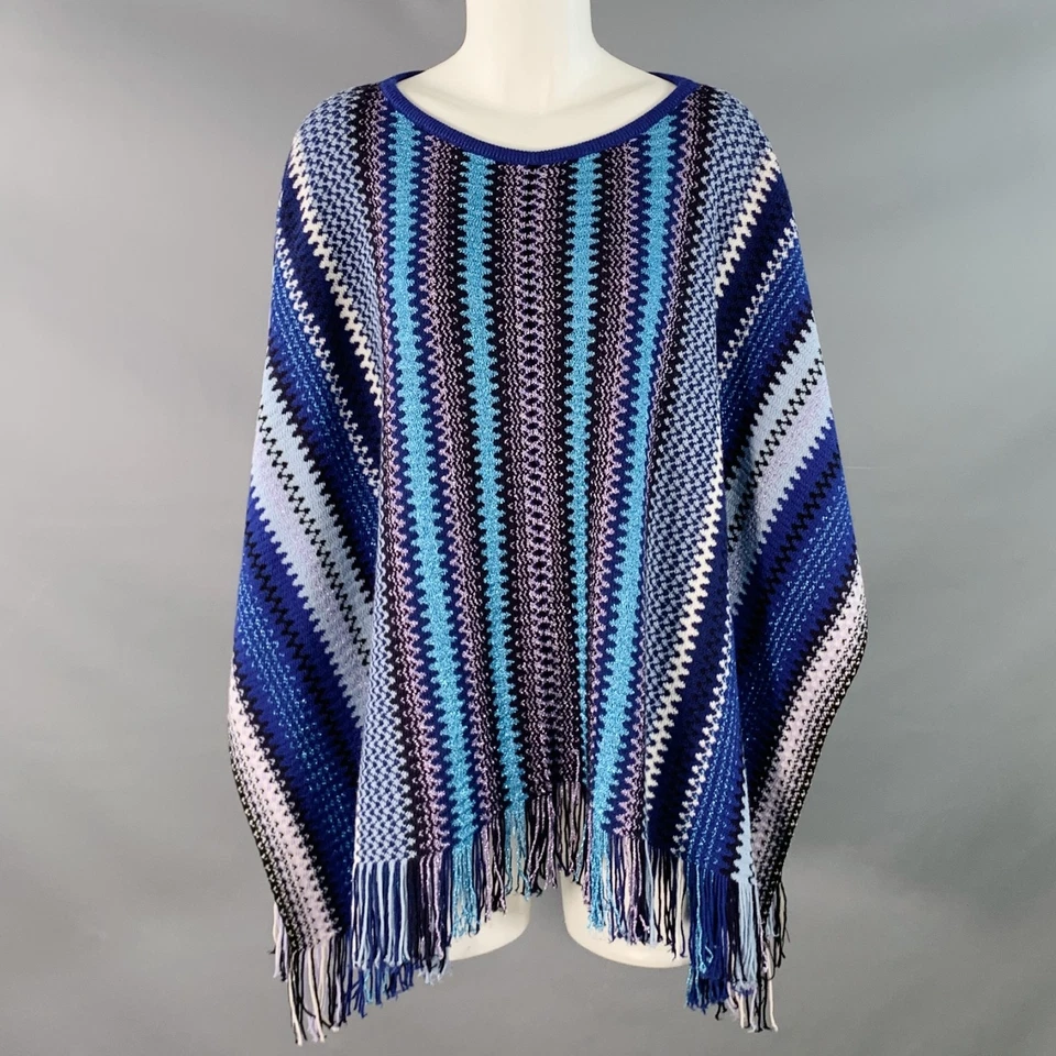 MISSONI TALLA S Azul Multicolor Mezcla Lana Geométrico con Flecos Poncho Capa - Imagen 1 de 4