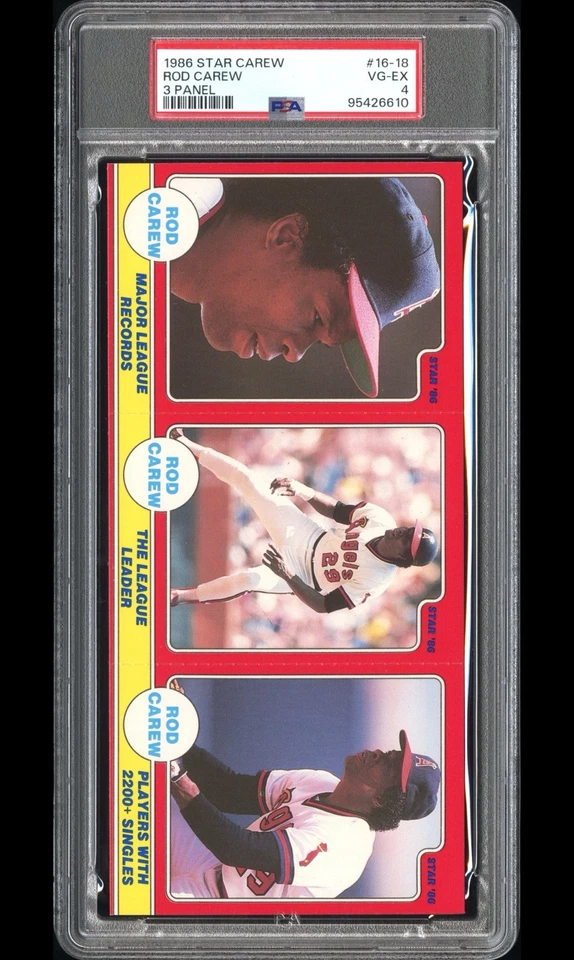 1986 Star Rod Carew 3 Card Panel #16-18 PSA 4 VG-EX HOF Los Angeles Angels Twins - Image 1 of 2