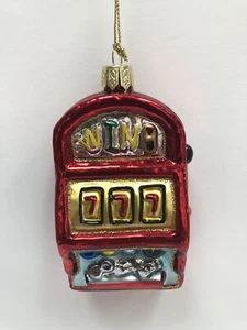 Casino Slot Jackpot Lucky 777 Gambling Red Gold Glass Christmas Ornament Used - Picture 1 of 9
